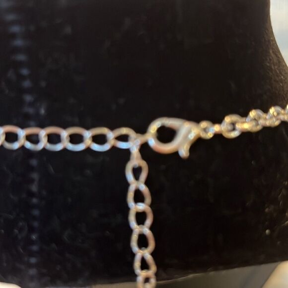 Silver Tone Statement Blue Oval Necklace- Women’s - Picture 3 of 4